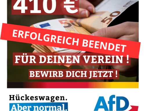 410-Euro-Spende der AfD Hückeswagen für Jugendförderung hat Empfänger gefunden.